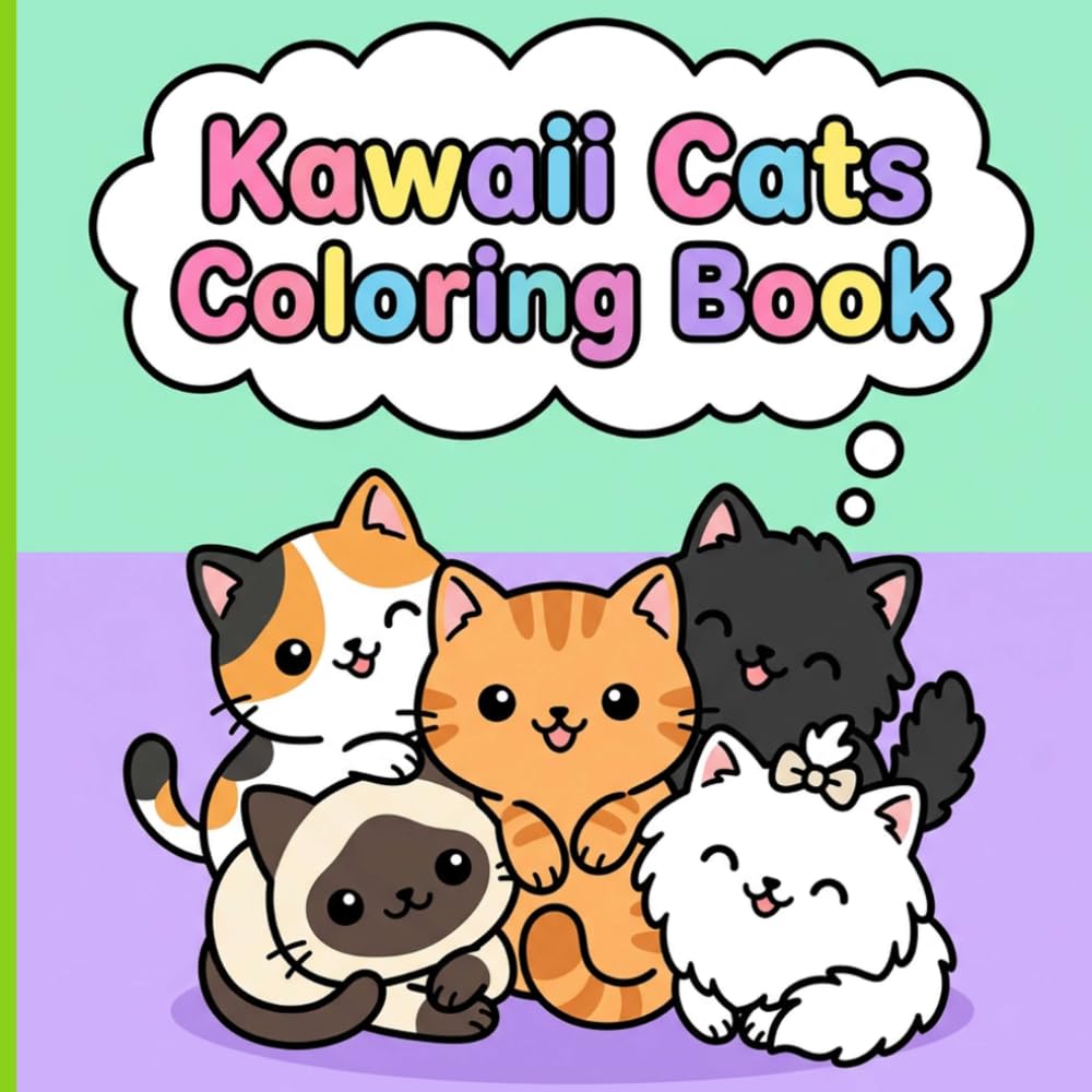 Kawaii Cats Coloring Book: Adorable and Sweet Kittens with Big Expressive Eyes for Super Cute and Relaxing Screen-Free Activities