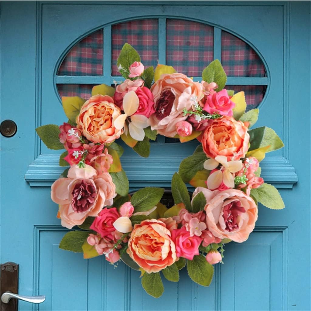 Peony Wreath Wall Hanging Home Decoration Holiday Simulation Rattan Wreath Decoration Door Hanging