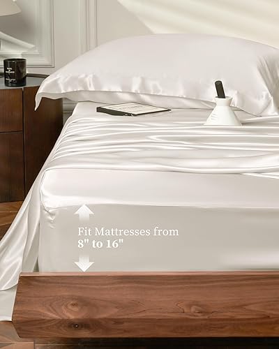 Miniatura 8 de THXSILK Juego de sábanas de seda de 4 piezas, 100% seda de morera de 25 momme de hebra larga, juego de sábanas y fundas de almohada, extremadamente