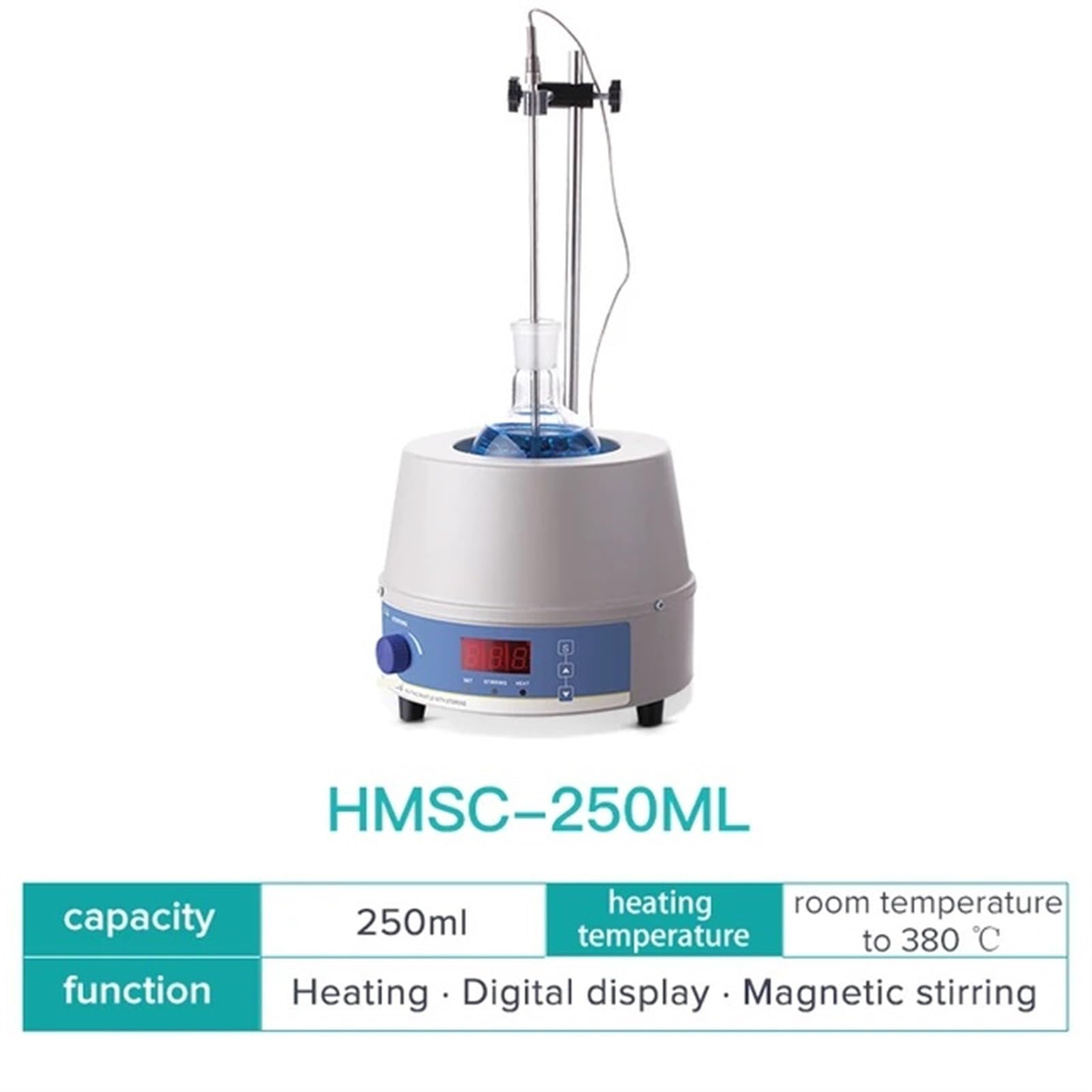 Tienda Oficial De Agitador Magnético Digital De 1000 Ml con Manto Calefactor Eléctrico Y Regulador Térmico, Ideal para Laboratorios De Amplia Gama De Usos.(Azul-Hmsc 250 Ml)