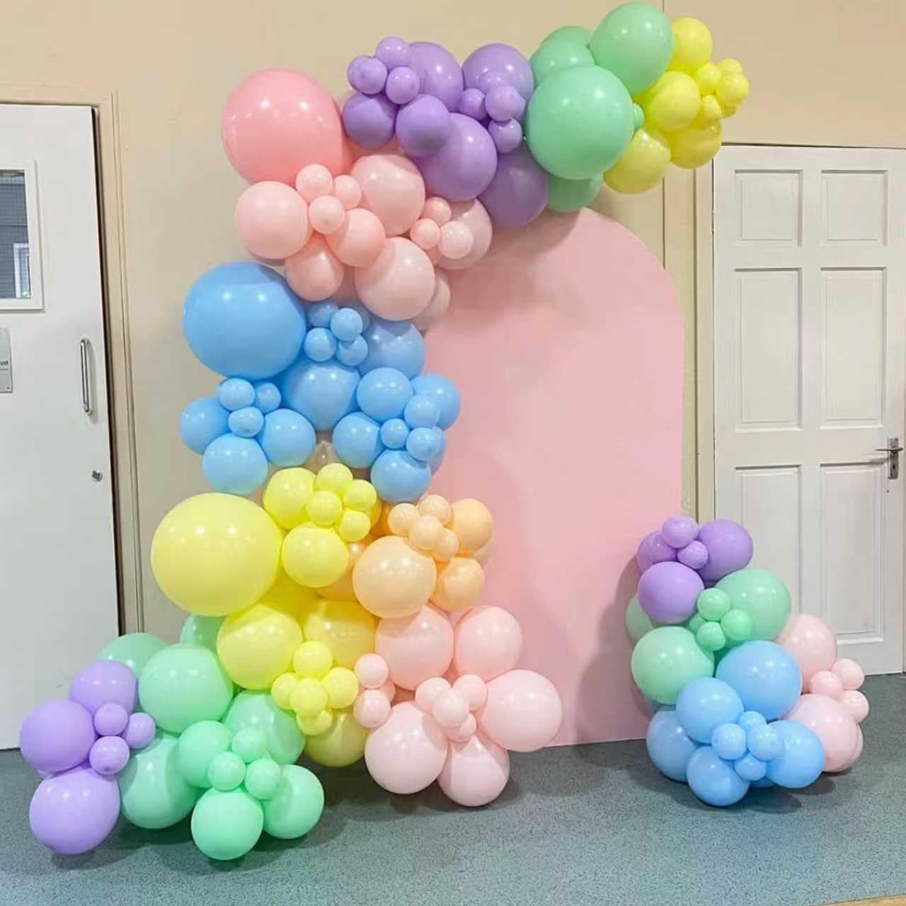 YMSZ Pastel Balloons Arch Kit with Different Sizes, Multicolor Macaron Pink Purple and Blue Yellow Balloons for Birthday, Easter, Baby Shower, Gender Reveal Party Decorations