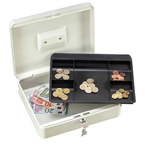 Burg-Wächter Geldkassette abschließbar mit Schlüssel und Hartgeldeinsatz, Stahlblech, Money 5030, Hellgrau