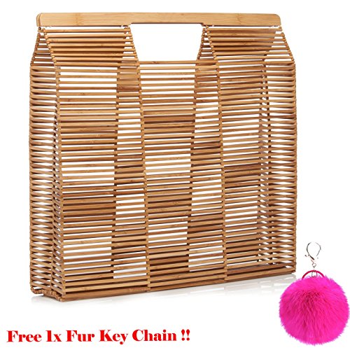 Womens Bamboo Handbag Handmade Large Tote Bag Beige Black Square Gaia Half Moon Hollow Beach Bag Ladies US Seller (Square Large)