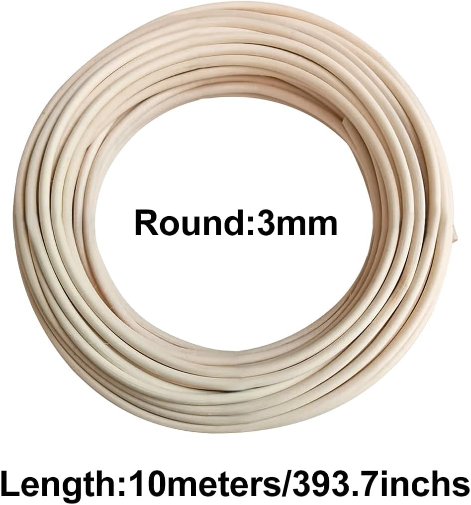 Natural Weaving Rattan Material 32.8FT 3mm Round Spline Cane for Weaving, Chair Caning, DIY Furniture, Basket Making
