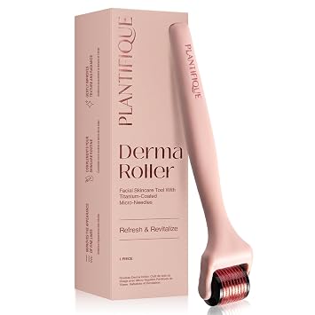 PLANTIFIQUE Derma Roller for Hair Growth & Skin Renewal 0.25mm Titanium Microneedling Roller for Face Rodillo de Microagujas Includes Protective Case