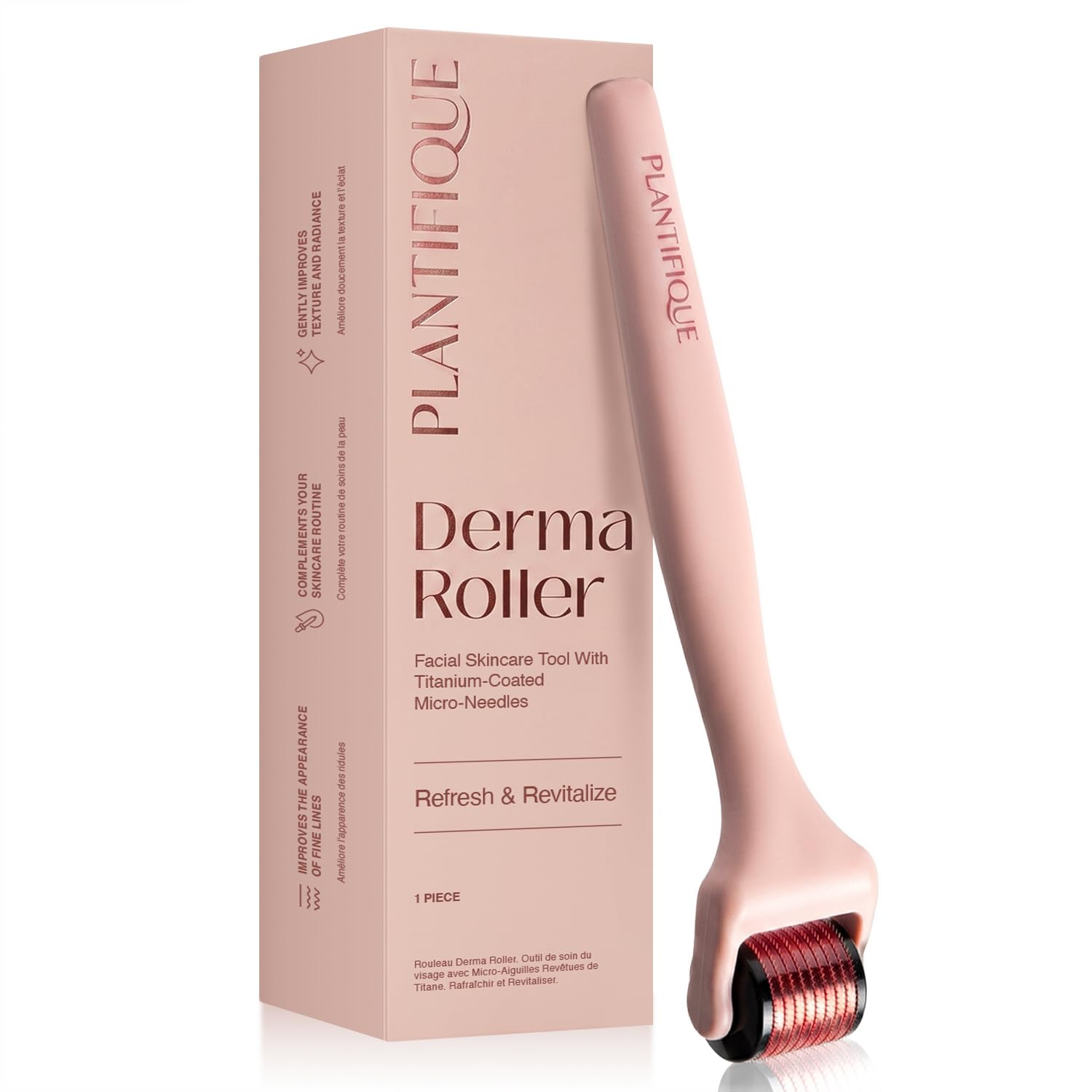 PLANTIFIQUE Dermaroller 0,25 mm – Microneedling Viso, Barba e Capelli, Rullo con Aghi in Titanio (540) – Derma Roller per Cuoio Capelluto e Viso – con Custodia