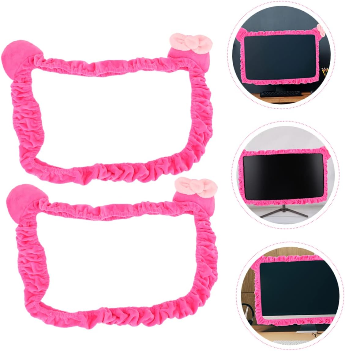 Angoily 2pcs Elastic Monitor Cover Cartoon Design Fits Screens Easy to Clean Dust for Home Office Use