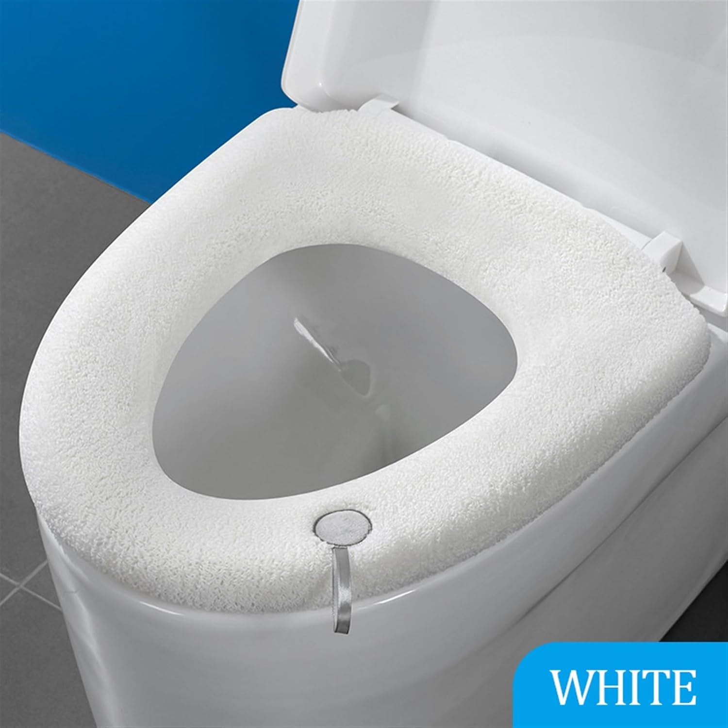 Winter Warm Toilet Seat Cover Closestool Mat 1Pcs Washable Bathroom Accessories Knitting Pure Color Soft O-Shape Pad Bidet Cover (Size : White)