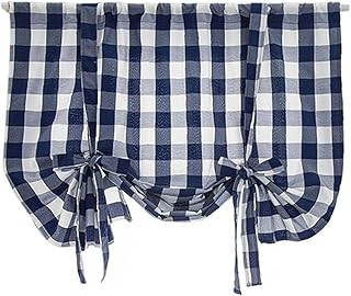 Attachez des rideaux pour Windows Buffalo Vérifiez Plaid Red Gingham Rideaux Rideaux de tige Poche de tige Réglable Cravate Ride Up Shades de cuisine Cuisine Café Rideaux Bleu 116x160 cm