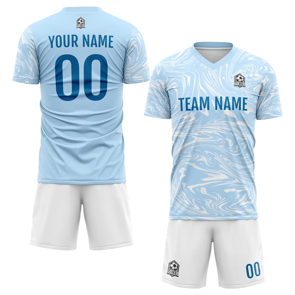 Custom Soccer Jersey Kids Adults Personalized Soccer T-Shirts with Team Name Number Logo (Style 1-Light Blue-White)