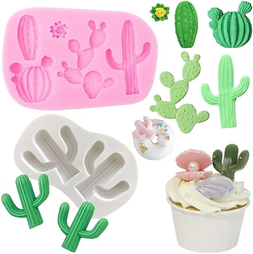 Moldes de silicona para fondant de cactus, juego de moldes de pastel hawaiano para hacer azúcar, chocolate, caramelo, goma de mascar, pasteles,