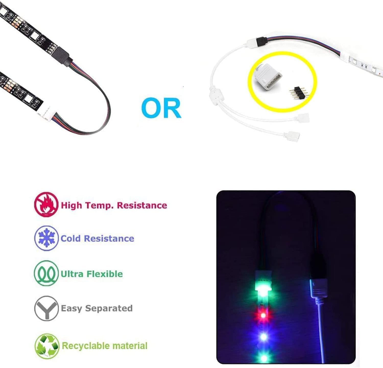 10pcs LED Light Strip Extension Cable Connector for 4pin 8mm Strip to Controller Jumper for RGB LED Ribbon Adapter Cable - Image 4