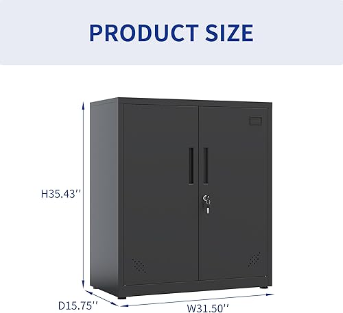 Miniatura 3 de CuisinSmart Gabinete de almacenamiento de metal con 2 puertas, armario de almacenamiento de acero con estantes ajustables para oficina en casa, 31.5