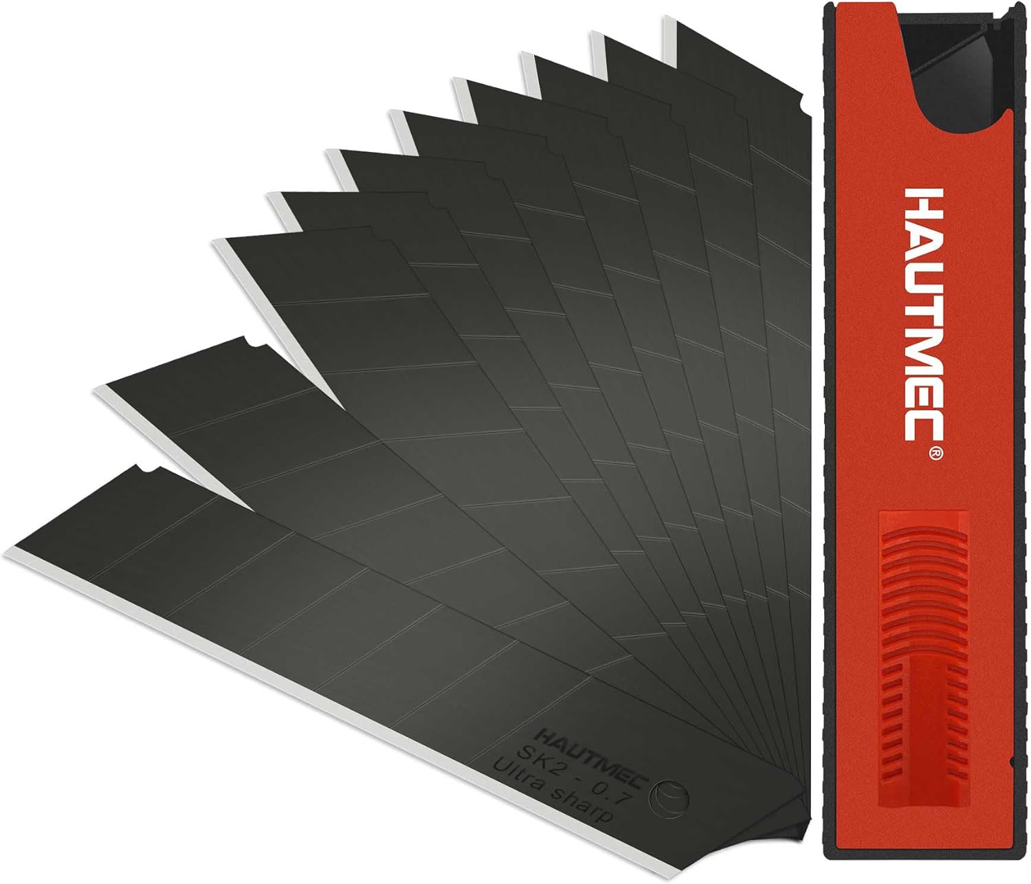 HAUTMEC 25mm Extra Heavy Duty Utility Knife with Double Lock Mechanism with 10PCS 25mm SK2H Ultra Sharp Snap Off Blades