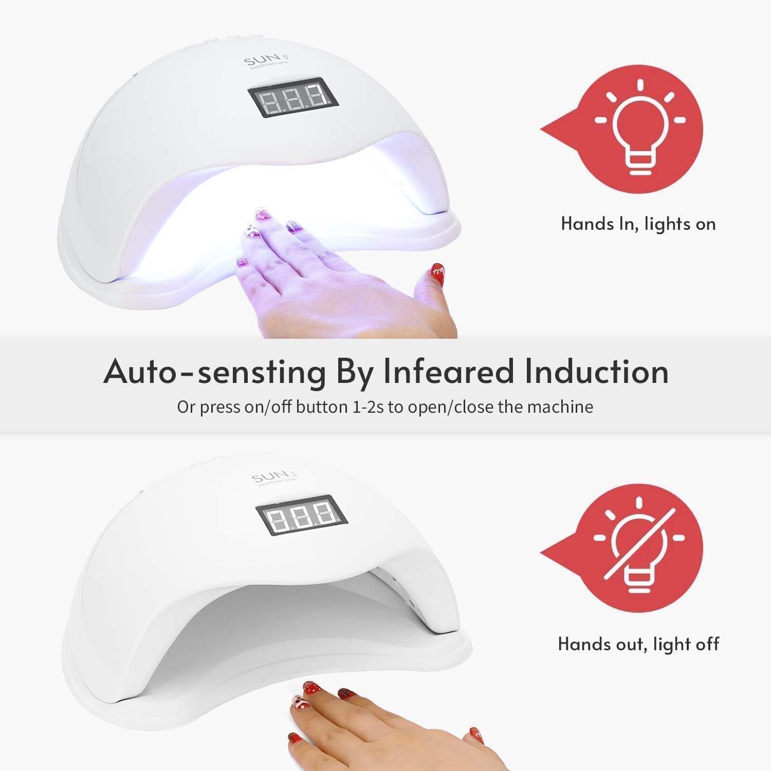 LED Nail Lamp, 48W Nail Dryer Gel Nail Polish Curing LED UV Light with 4 Timers Automatic Sensor LCD Display Professional Nail Art Tools Accessories for Fingernail Toenail Salon 2