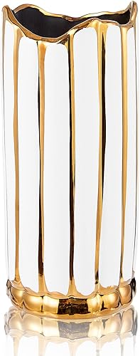 Miniatura 11 de Jarrón de cerámica, jarrón naranja para decoración del hogar, florero decorativo, jarrones de cerámica de rayas verticales para decoración del