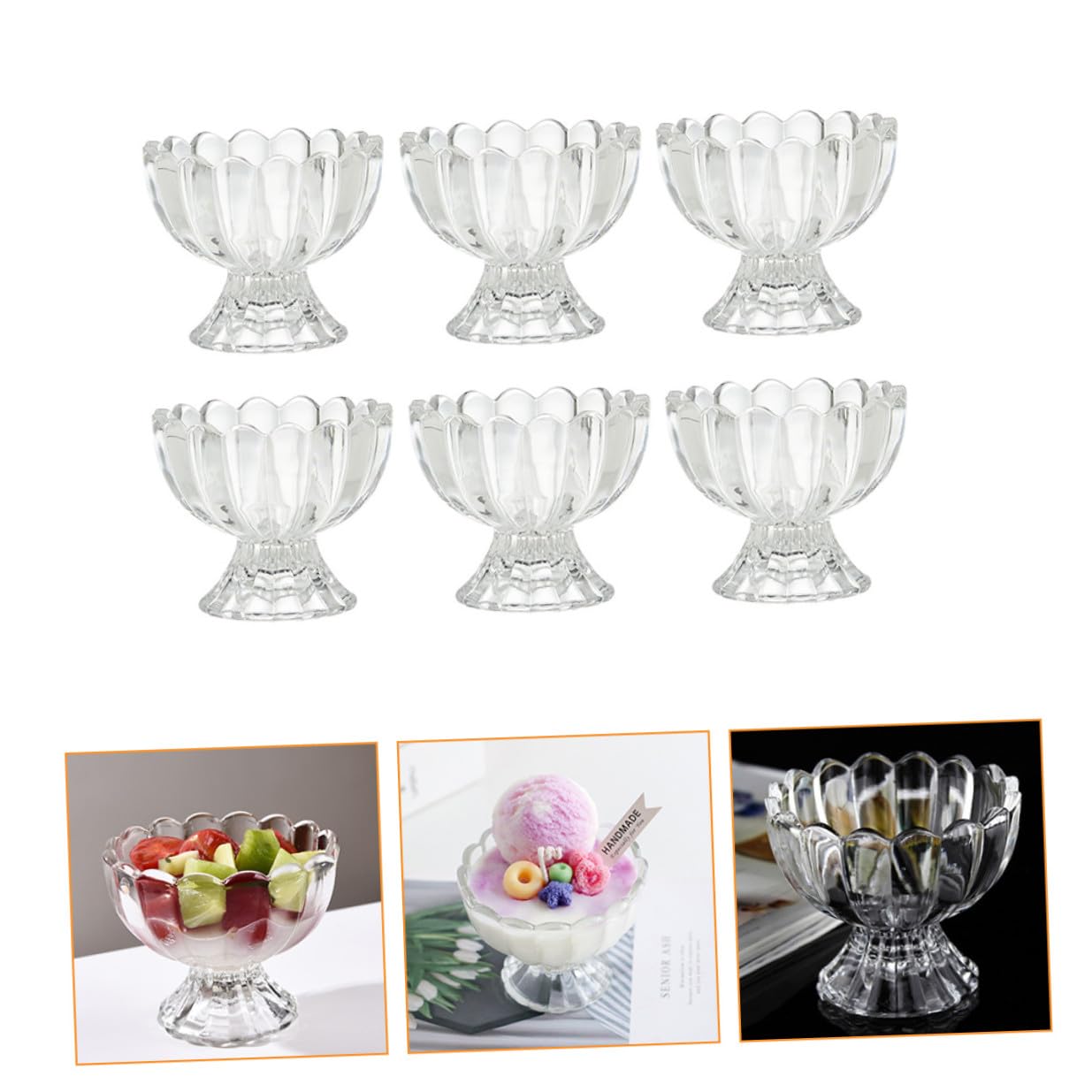 NUOBESTY 6 Vasos de Postre de Vidrio Transparentes de 100 Ml Superficie Lisa y Moldeado Sola Pieza para Servir Helados y Pudines en Casa