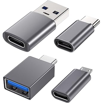 USB C Adapter Pack of 4 Female to USB 3.1 Male Adapter Micro USB Compatible with iPhone PC Samsung Galaxy iPad Laptop MacBook Google AirPods