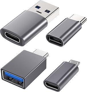 USB C to USB Adapter (4 Pack) 3.1 USB C Female to USB Male Adapter, USB C to Micro USB Adapter OTG, Type C Charger Converter Compatible with iPhone, PC, Samsung, iPad, Laptop, MacBook, Google, AirPods
