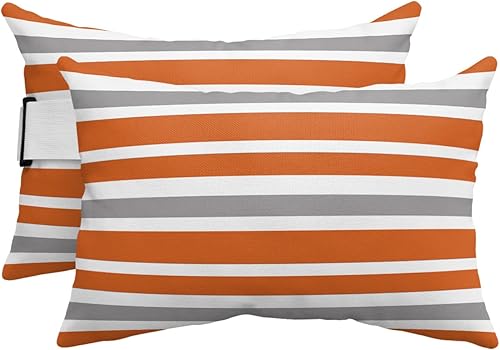 T&H XHome Almohada de exterior para tumbona, diseño geométrico simple de rayas, impermeable, almohada lumbar con correa elástica ajustable para