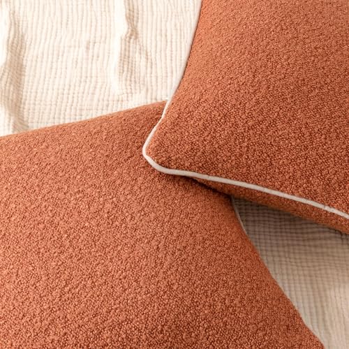 Image of Amazon Basics Boucle Throw Pillow Covers for Couch, Living Room, Orange Home Decor with Hidden Zipper, Brown, 18x18in, Pack of 2