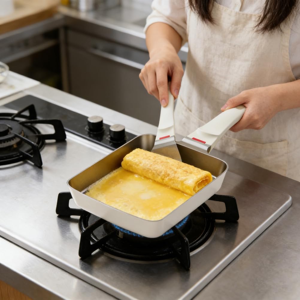 7.5" Japanese Omelette Egg Pan, Titanium Tamagoyaki Pan, Square Frying Pans for Making Omelets and Bacon, Easy to Clean