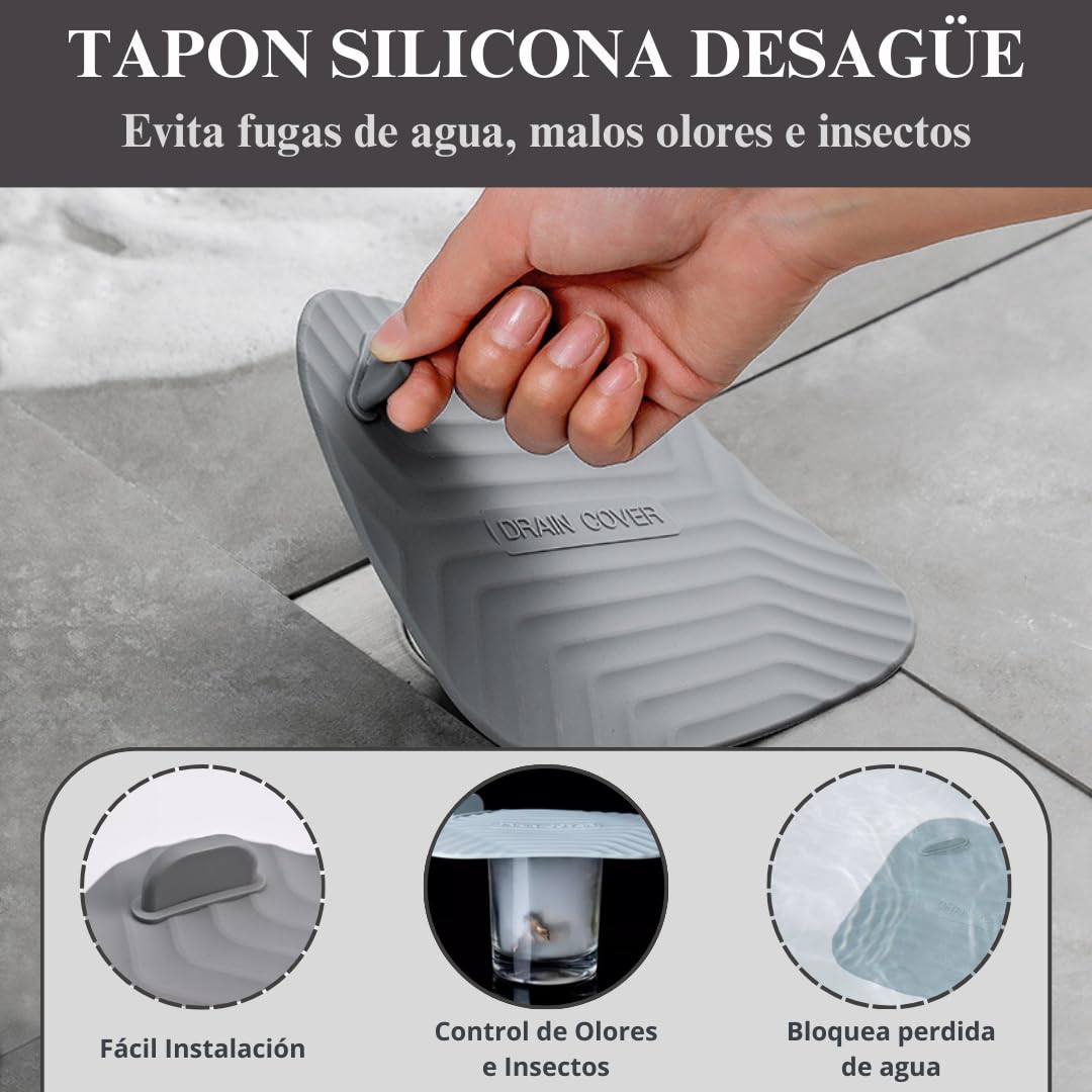 Tapa de Silicona para Desagüe Ducha - Evita Malos Olores o cucarachas - Tapón para Bañera, Ducha o Cocina - 15 centímetros. - 2