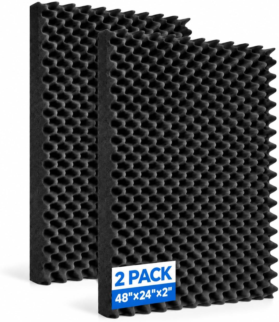 2 Pack Egg Crate Acoustic Foam Panels, 48 x 24 x 2 in