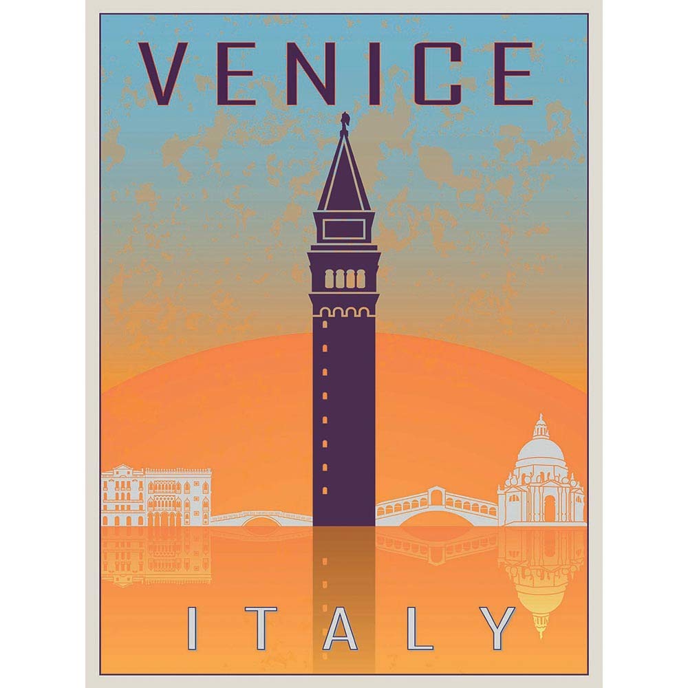 Wee Blue Coo Travel Tourism Venice Italy St Marks Campanile Bell Tower Art Print Poster Wall Decor 12X16 Inch