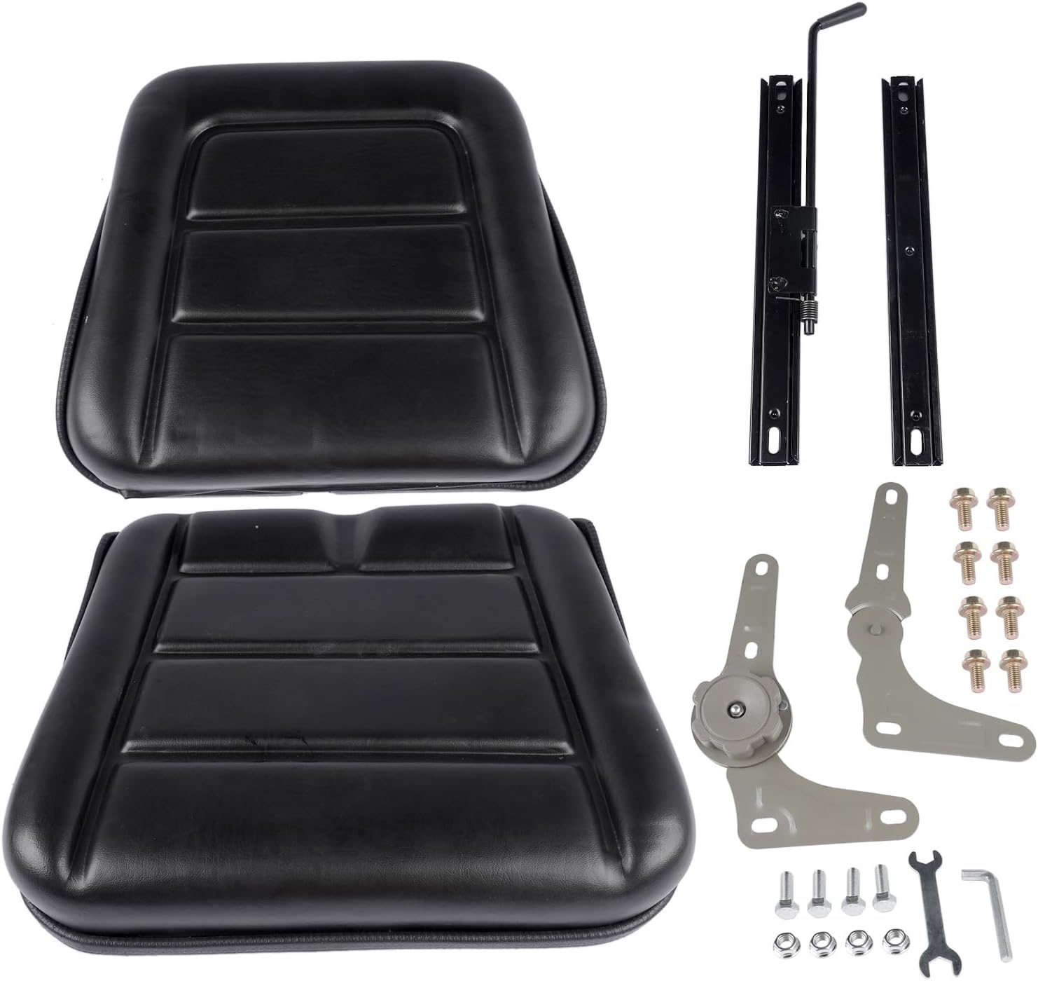 Universal Tractor Seat with Sliding Rail Suspension for Garden Tractor, Forklift, Waterproof Mini Excavator, Adjustable Black