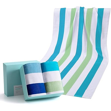 WIIKWEEK 100% Cotton Beach Towel Oversized with Colorful Stripes, Soft and Quick Dry Beach/Swim/Pool/Bath Towels (30" x 60")