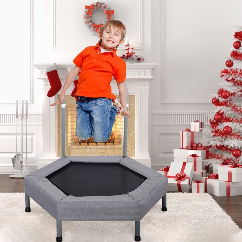 Trampoline Kids Mini Trampoline Rebounder with Handrail & Foam Handle