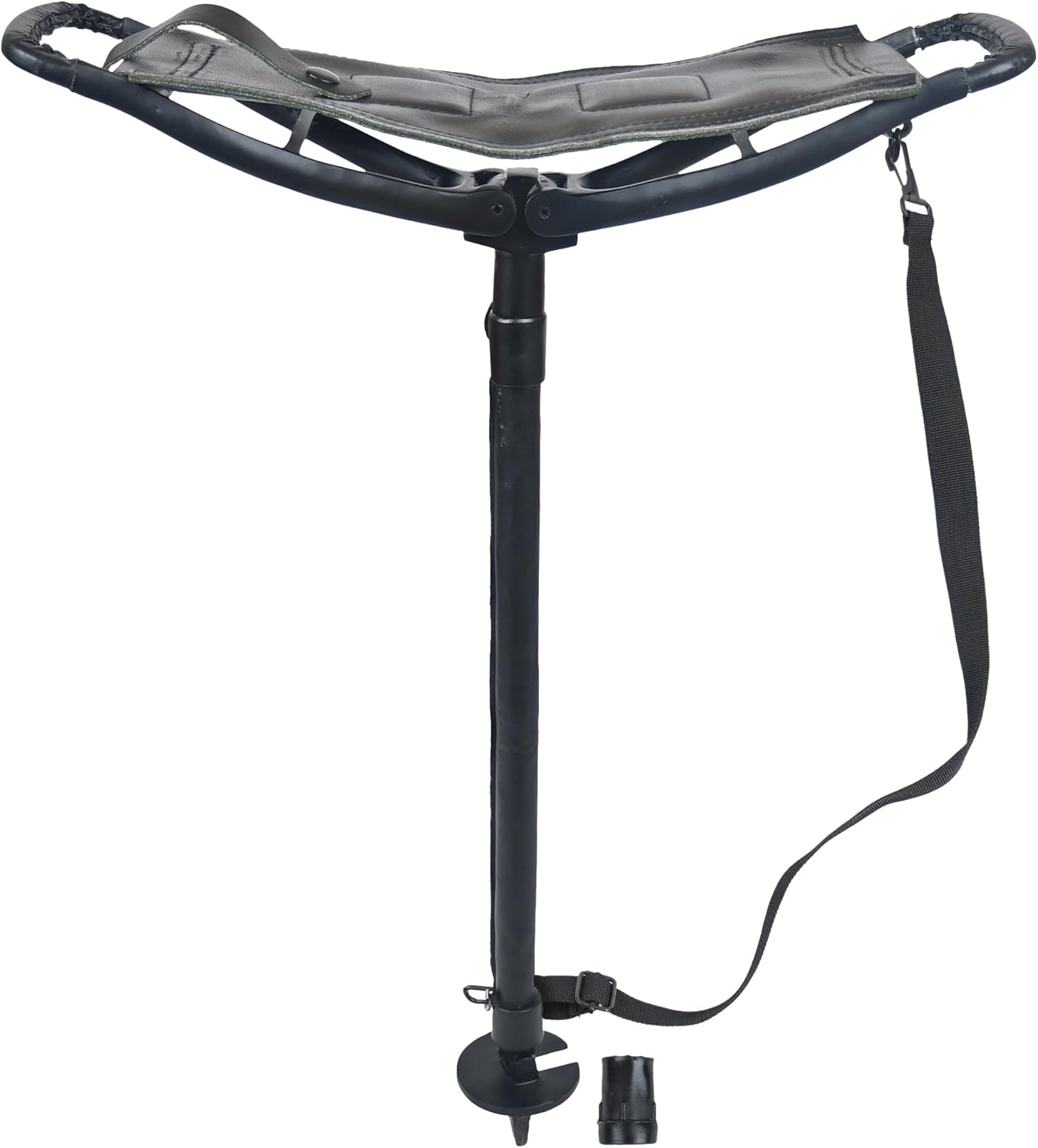 Gentry Choice Adjustable Leather Walking Stick Seat Outdoor Shooting Sticks Spectator Seat Portable High Chair, Backpacking Folding Stool | Hunting Stool (Black) (Black)