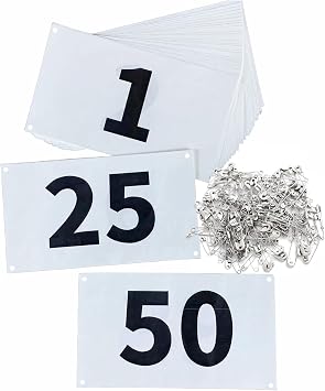 Tyvek Race Bibs Running Numbers with Safety Pins, Audition Numbers|Tryout Numbers 1-500 for Marathon Runners Events Sports Games