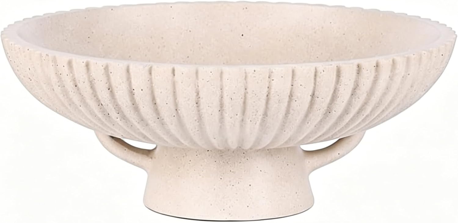 Large Decorative Bowl, 10.8" Beige Pedestal Bowl, Decorative Fruit Bowl for Home Decor, Stylish Key Bowl for Entry Table,Decorative Fruit Bowl for Kitchen Counter, Coffee Table Decor, Entryway Key