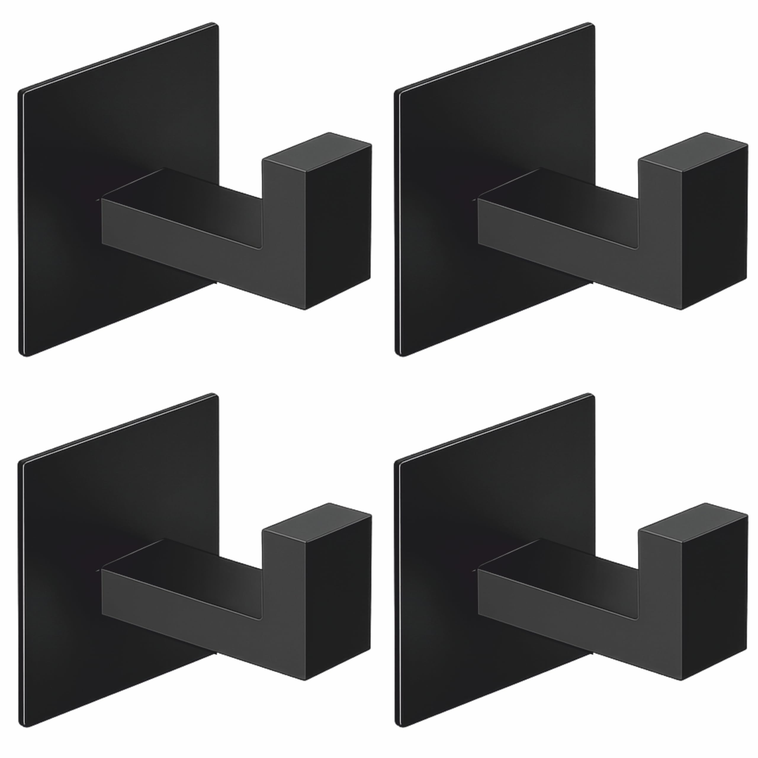 JIALTO 4 pcs Self-Adhesive Hooks: Heavy-Duty Waterproof Stainless Steel for Drilling-Free Wall Mounting - Ideal for Strong Coat, Kitchen, and Bathroom Towel Hanging (Matt Black)