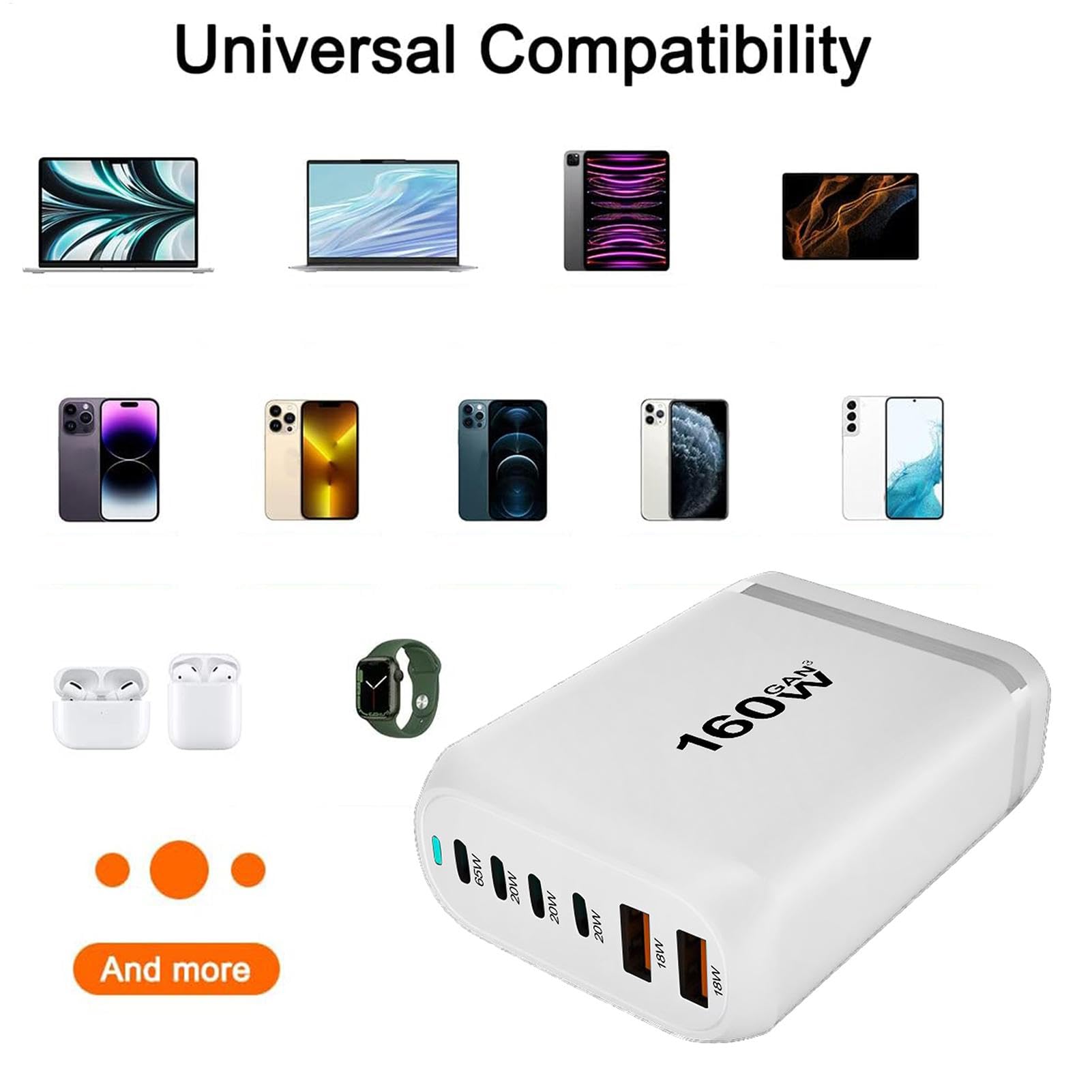 1 chargeur USB 160 W – Hub USB à charge rapide, chargeur USB puissant