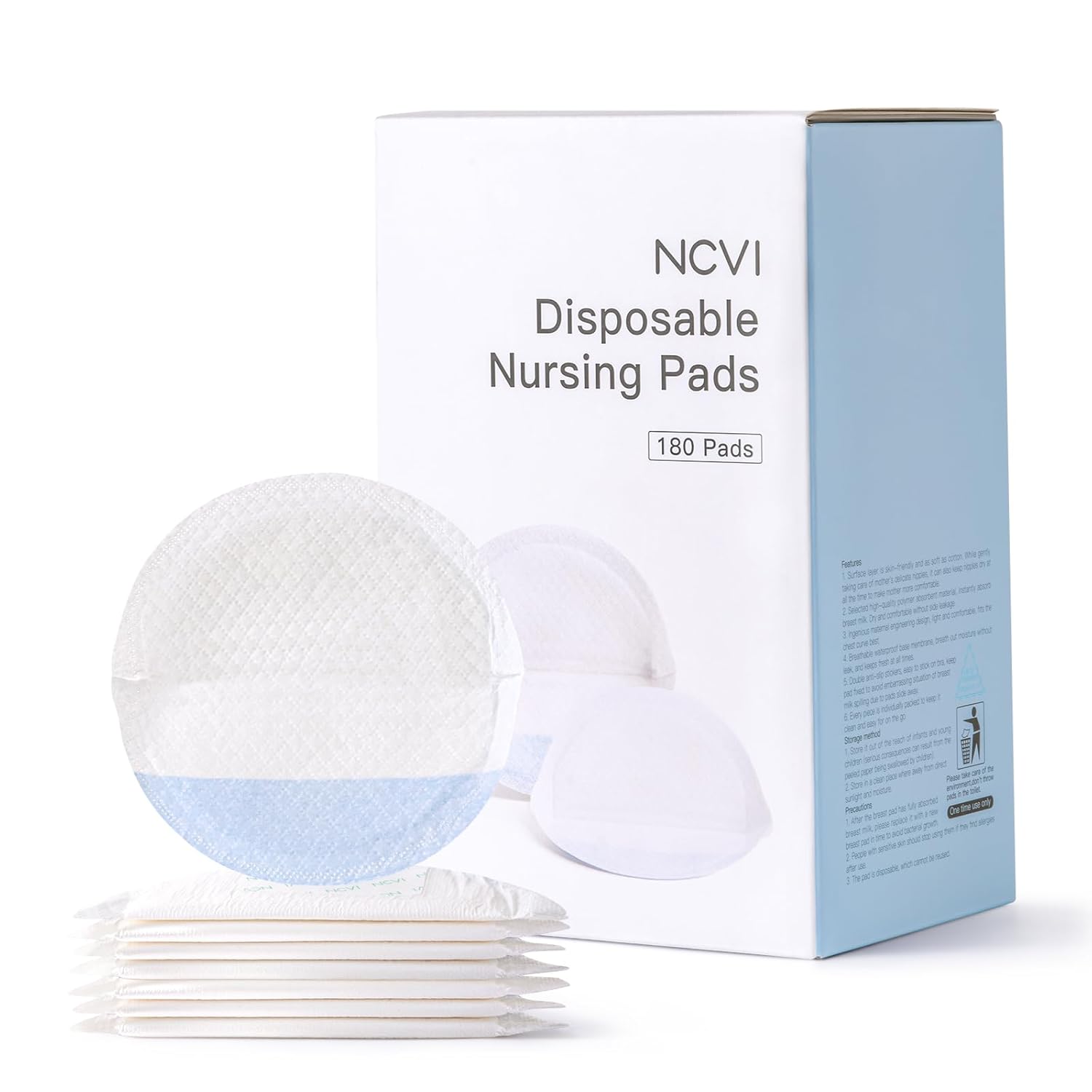 NCVI Nursing Pads Disposable Ultra-Thin, Super Absorbent Breast Pads for Leaking Milk, Soft and Stay Dry Breastfeeding Pads Portable, Breathable Nipple Pads Individually Wrapped, 180 Count