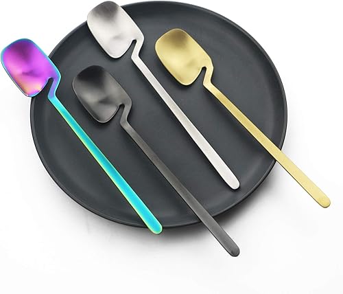 Vista 5 de Juego de 8 cucharas colgantes de acero inoxidable, modernas cucharas de sopa grandes plateadas para el hogar, cocina, restaurante, acabado mate