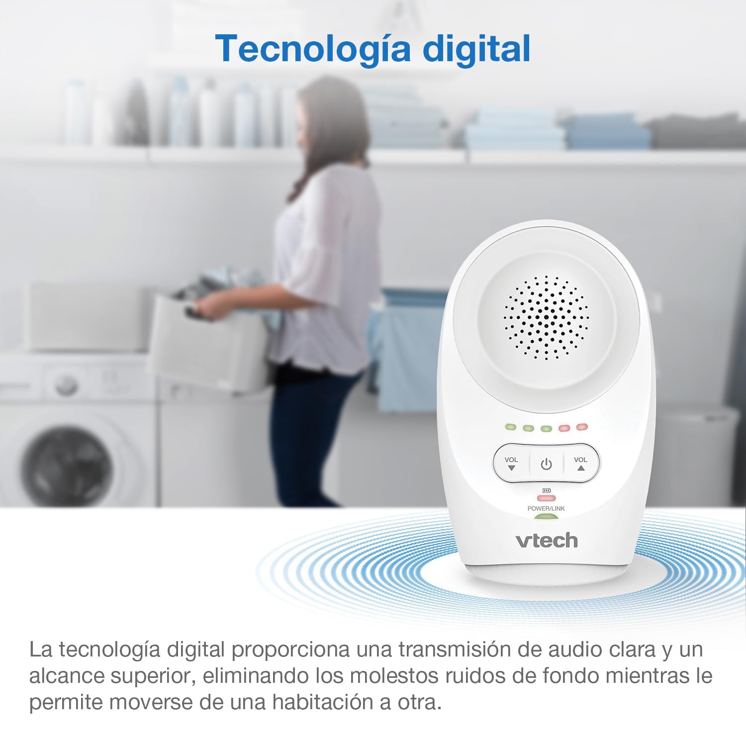 VTech Baby Monitor de Audio Digital DM1111 – Tecnología DECT, Pantalla de Nivel de Ruido, Clip para Cinturón y Más – Unidad para Padres y Unidad para Bebé