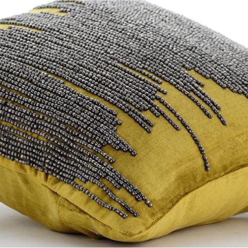 The Homecentric Custom Cushion Cover, Chartreuse Pillow Cover, Gunmetal Beaded Pillow Cover, 18X18 Inch (45X45 Cm) Throw Pillow Cover, Square Velvet Pillow Cover, Modern Decorative - Chartreuse Spill #TOP1