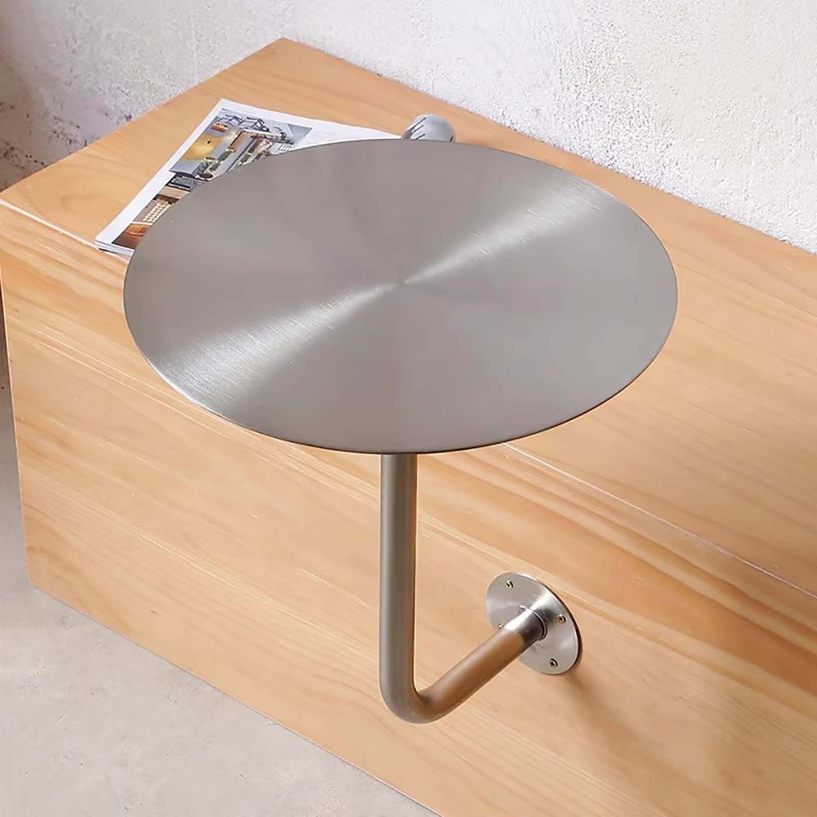 Mesa Auxiliar de Pared Redonda de Acero Inoxidable, Ø40 cm, Mesa Mural Flotante con Tablero de 3 mm, Soporte Estable hasta 25 kg, mesita compacta para Dormitorio, cafetería, Gimnasio y Sala de Espera