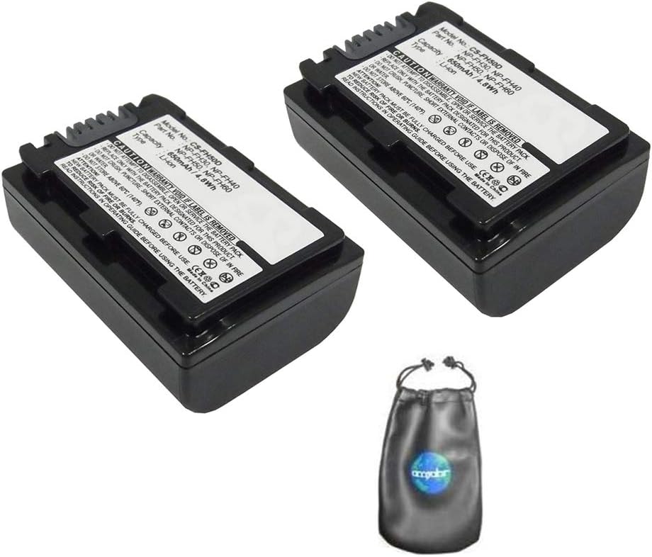 ValuePack (2 Count): Digital Replacement Camera and Camcorder Battery for Sony NP-FH50, DCR-DVD103 - Includes Lens Pouch