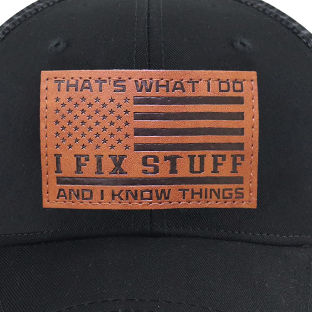 Leather That's What I Do I Fix Stuff and I Know Things Trucker Hats for Men Women, Adjustable Cotton Snapback Baseball Cap