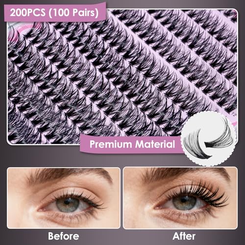 DIY Eyelash Extension Kit 200pcs 40D D Curl Individual Clusters 10-16mm Wispy Fluffy Natural Lashes with Dual-Brush Bond and Seal & Tweezer for Beginners Self Application At Home — view 4