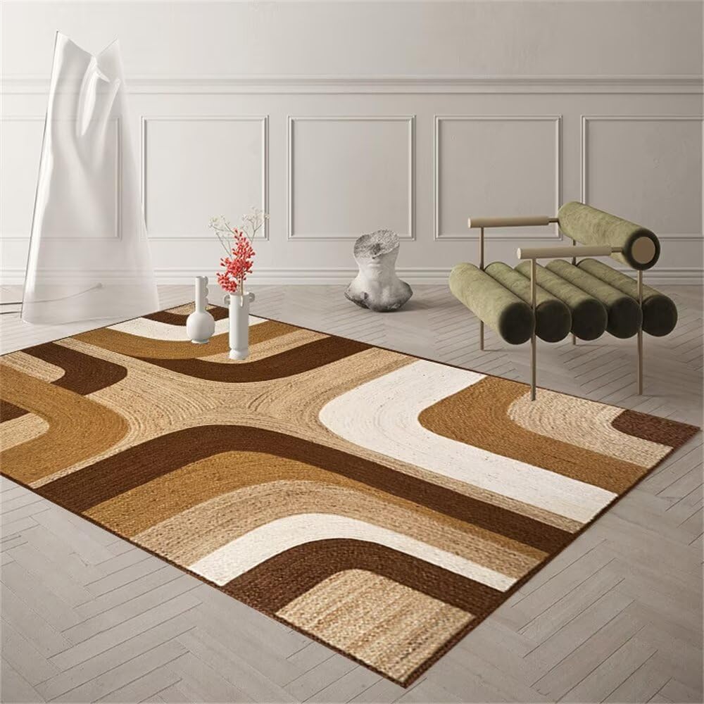 Tapis rectangulaire géométrique moderne marron 140x180 cm pour salon et chambre