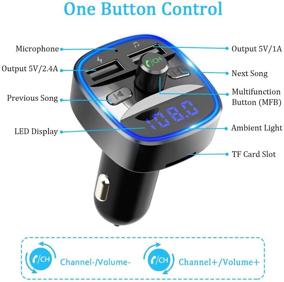 Comsoon [Upgraded] Bluetooth FM Transmitter for Car, Bluetooth Car Adapter MP3 Player FM Transmitter, Hands-Free Calling, Dual USB Ports (5V/2.4A & 1A), LED Screen, Support SD/TF Card USB Flash Drive : Electronics