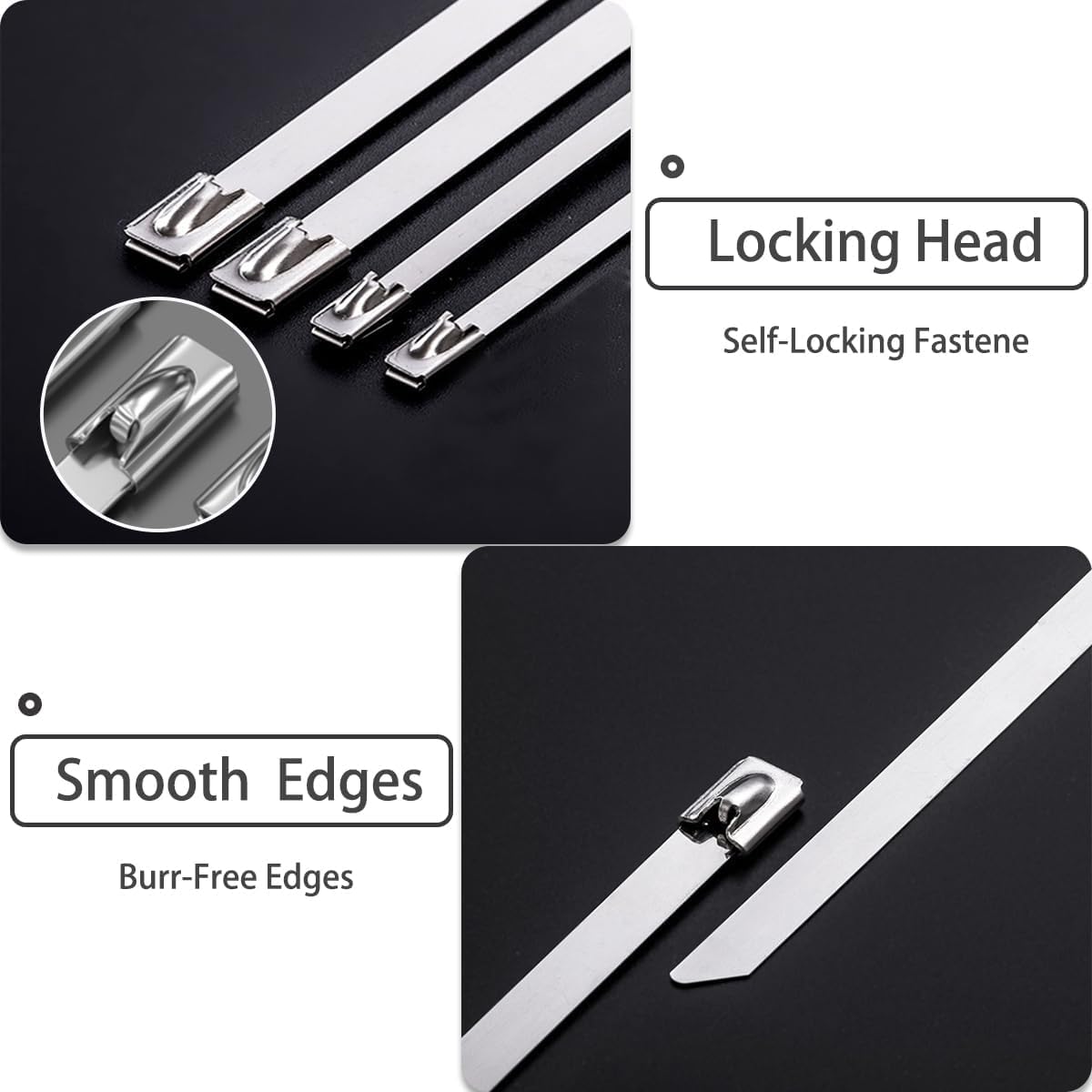 304 Stainless Steel Zip Ties Heavy Duty Metal Wire Ties, 18 inch, 250PCS, Multi Purpose Self Locking Cable Ties for Outdoor & Workshop Use