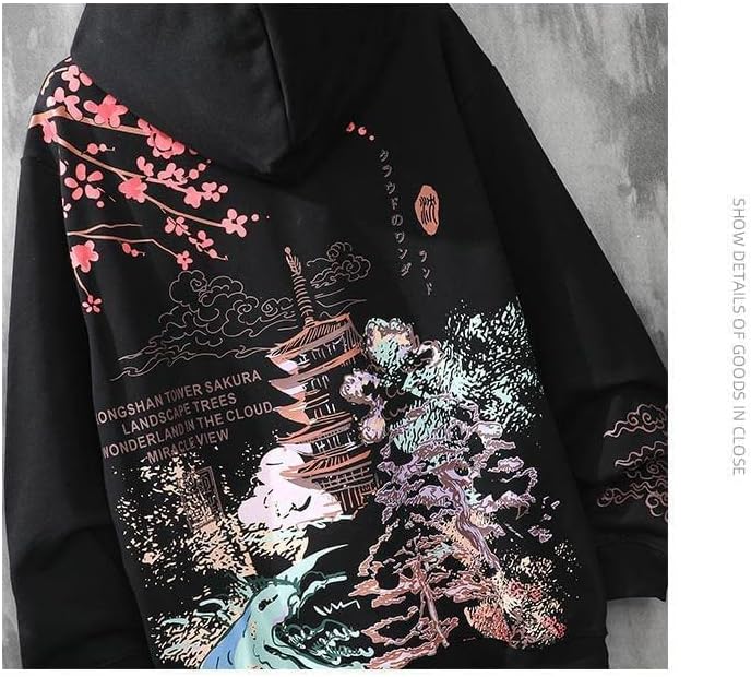 Women Men Aesthetic Japanese Sakura Hoodie, Y2K Anime Harajuku Cloth Korean Hooded Long Sleeve Sweatshirt for Winter Fall - Image 5