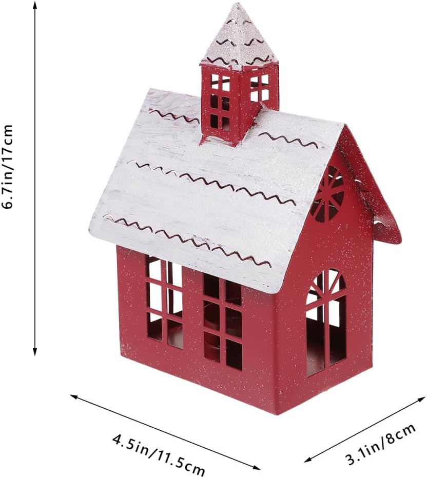 PRETYZOOM Christmas Metal Village House, Rustic House Shaped Tealight Candle Holder, Xmas Village Figurines for Fireplace Decoration, Christmas Party Keepsake